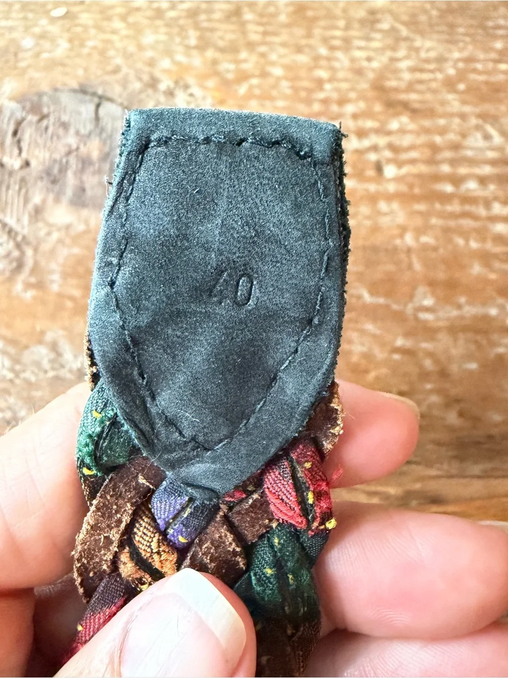Colorful Braided Fabric Belt with Leather Tab